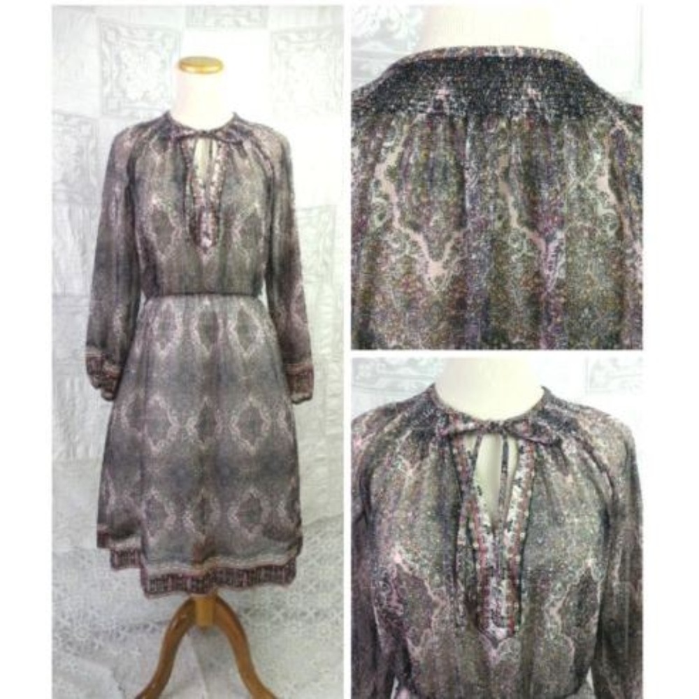 Vintage 70s Leslie Fay Sheer Paisley Dress M